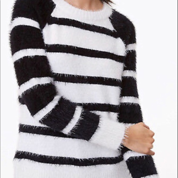 LOFT Striped Eyelash Fuzzy Sweater, Black & White | Sz XS - Picture 2 of 6
